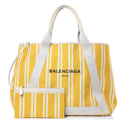 Balenciaga Canvas Navy Striped M Cabas Tote Moutarde 1 of 15