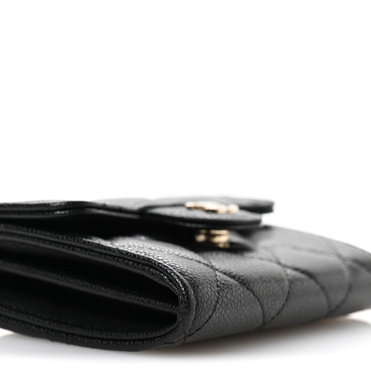Caviar Quilted Flap Card Holder On Chain Black