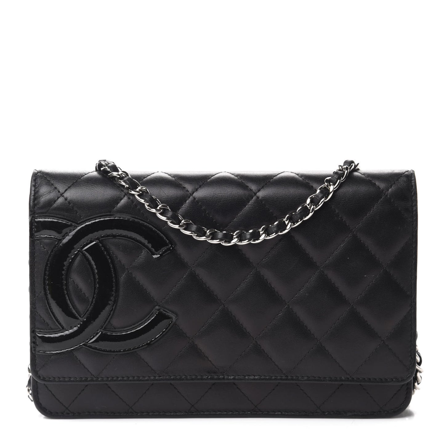 Calfskin Quilted Cambon Wallet On Chain WOC Black