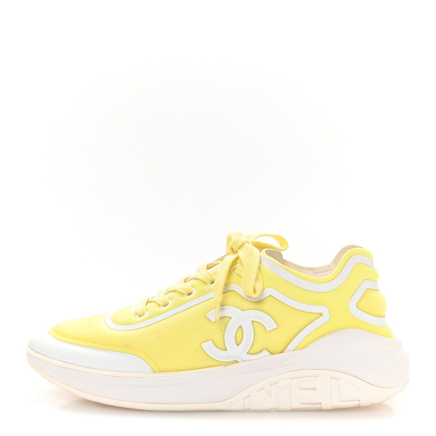 Chanel Calfskin Mesh Lycra Logo Sneakers 39.5 Yellow 1 of 8