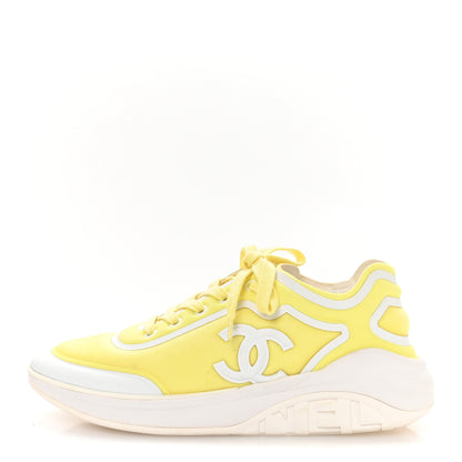 Chanel Calfskin Mesh Lycra Logo Sneakers 39.5 Yellow 1 of 8