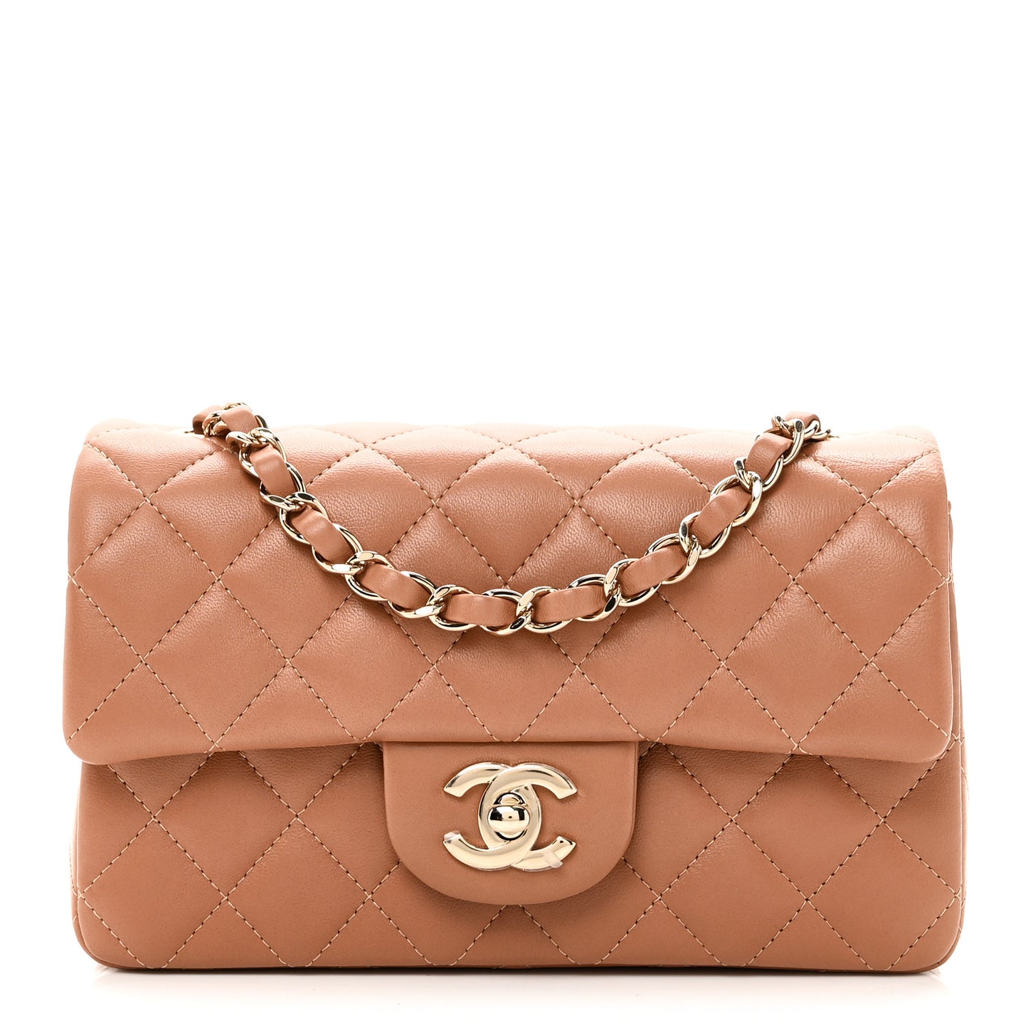 Lambskin Quilted Mini Rectangular Flap Brown