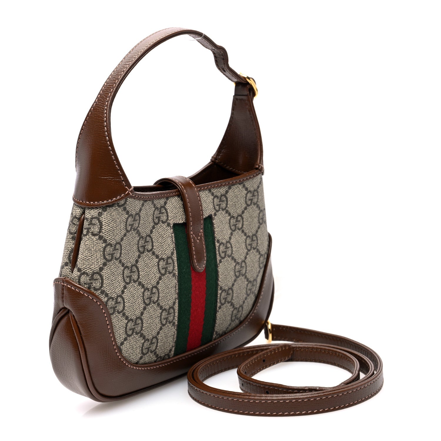 Gucci GG Supreme Monogram Azalea Calfskin Web Mini Jackie 1961 Hobo Beige Ebony Brown Sugar 3 of 9