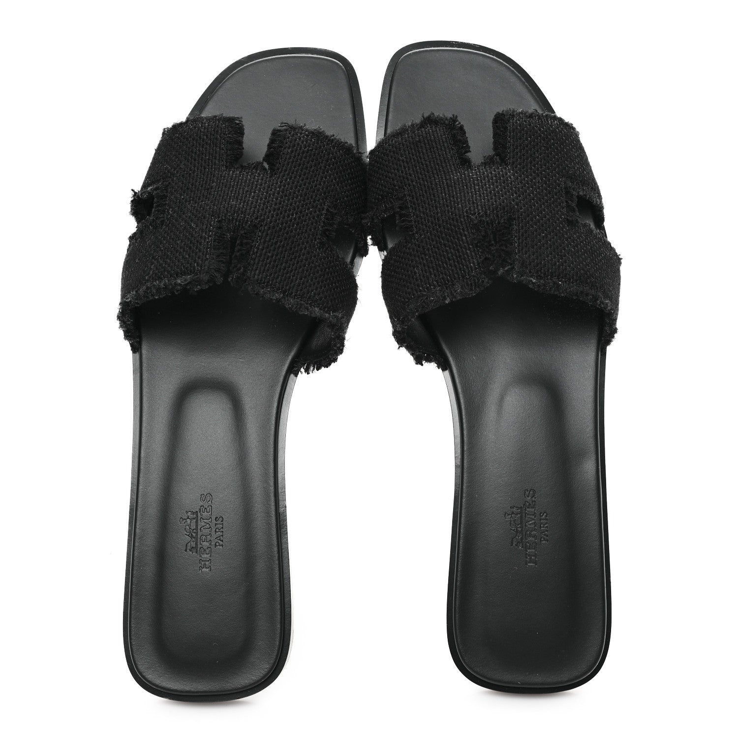 Hermes Toile H Oran Fringe Sandals 41 Black 2 of 10