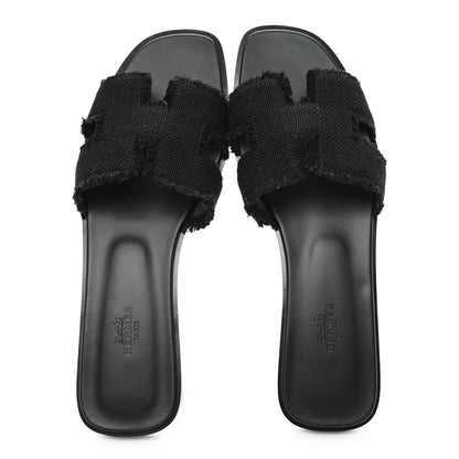 Hermes Toile H Oran Fringe Sandals 41 Black 2 of 10