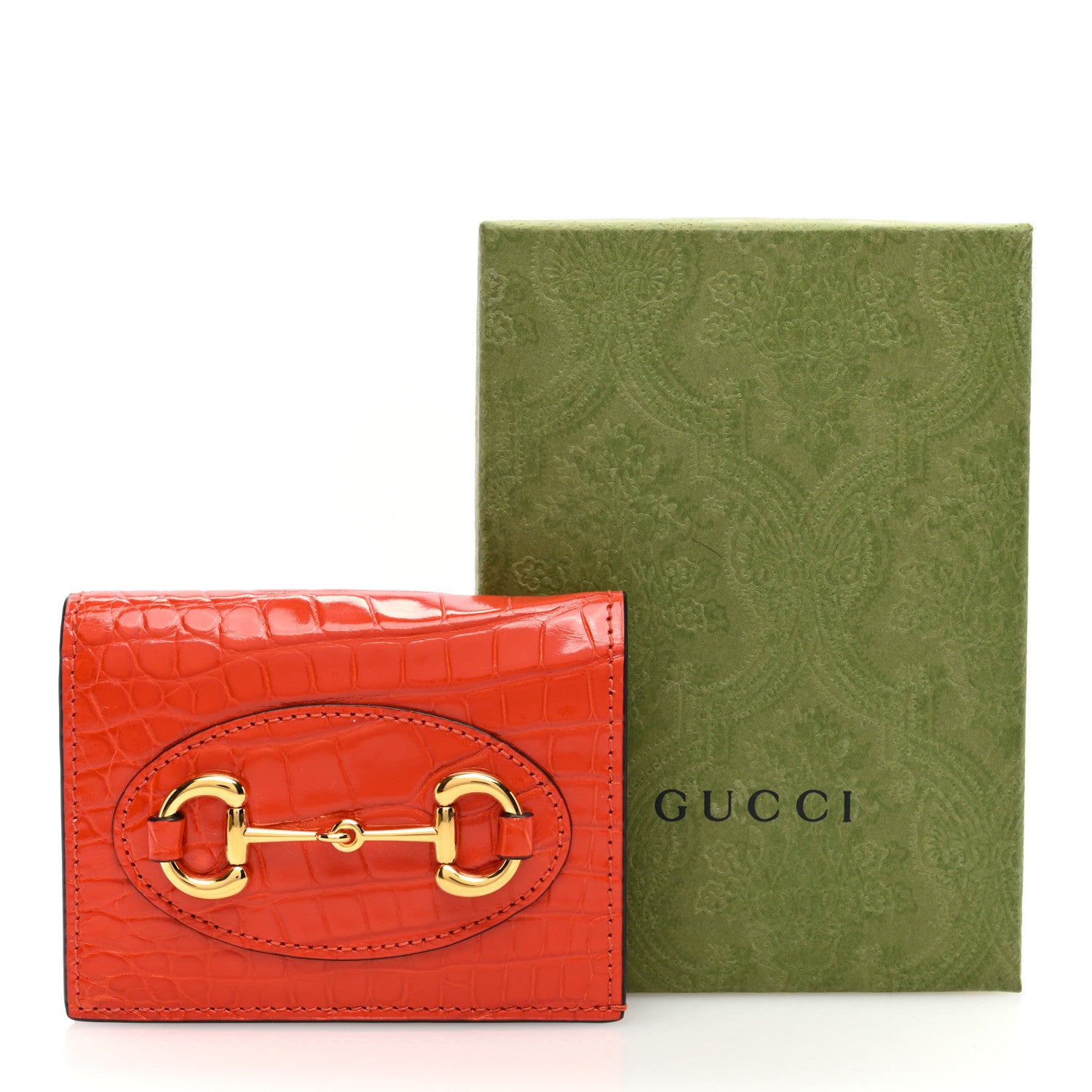 Gucci Boarded Plutone Crocodile Horsebit 1955 Card Case Wallet Sun Orange 7 of 7