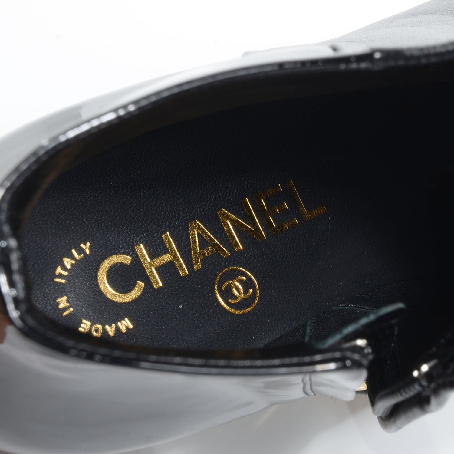 Chanel Patent Leather Cap Toe CC Boots 38.5 Black 5 of 7