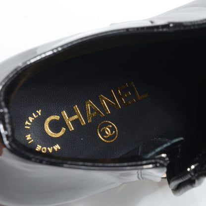 Chanel Patent Leather Cap Toe CC Boots 38.5 Black 5 of 7