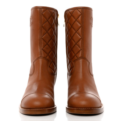 Chanel Calfskin CC Logo Mid Calf Boots 38 Caramel 2 of 10