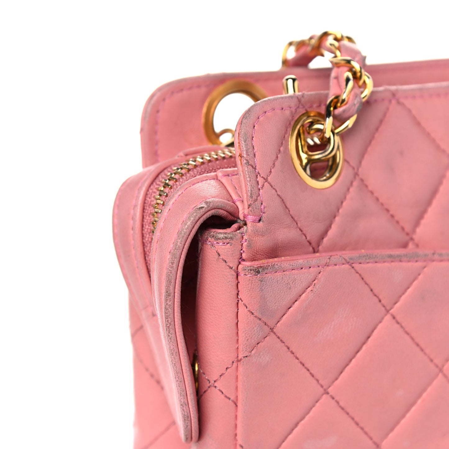 Lambskin Quilted Pocket Flap Shoulder Bag Pink