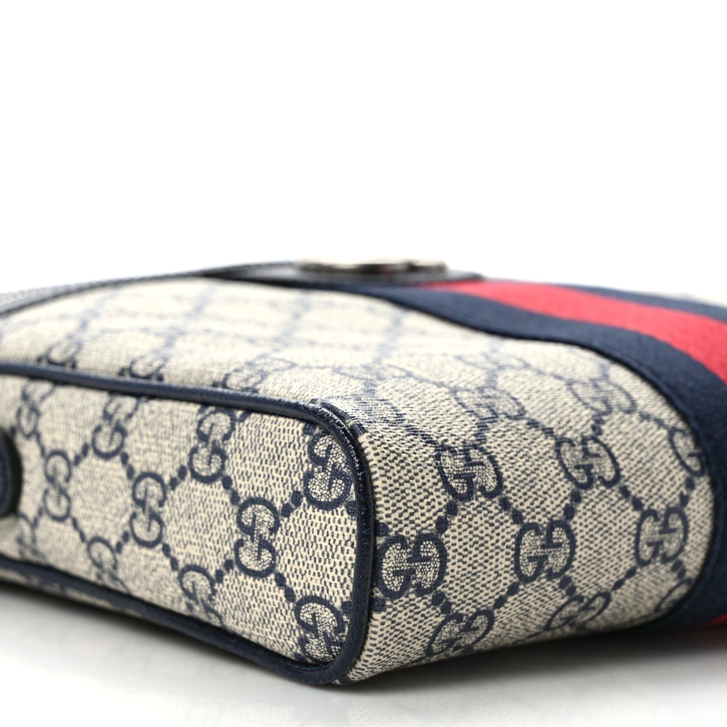GG Supreme Monogram Textured Dollar Calfskin Web Small Ophidia Messenger Bag Beige Blue