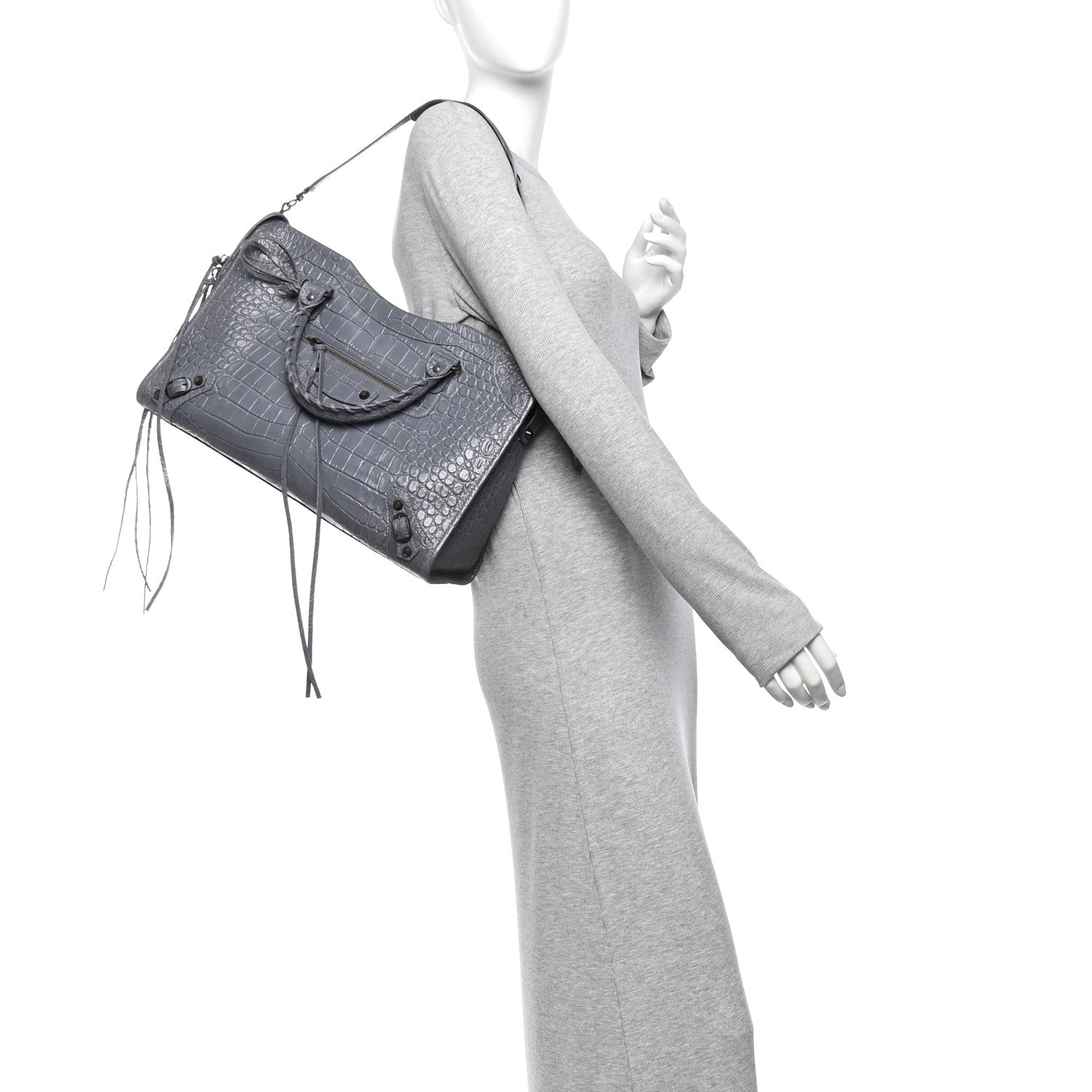 Balenciaga Calfskin Crocodile Embossed Classic Hardware City Gris Beton 2 of 11