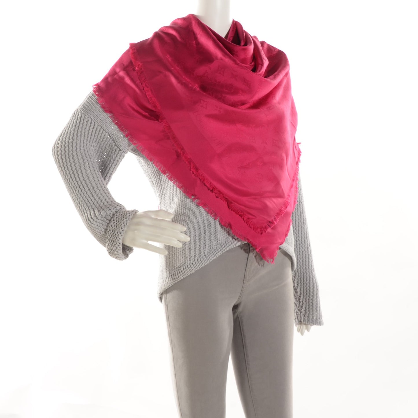 Silk Monogram Butterfly Square Shawl Fuchsia
