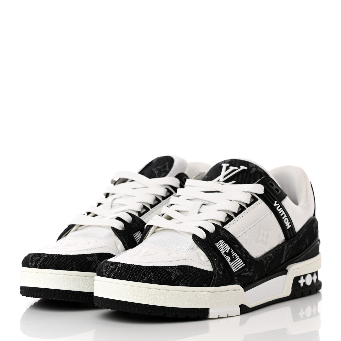 Calfskin Monogram Denim Mens LV Trainer Sneakers 6.5 Black