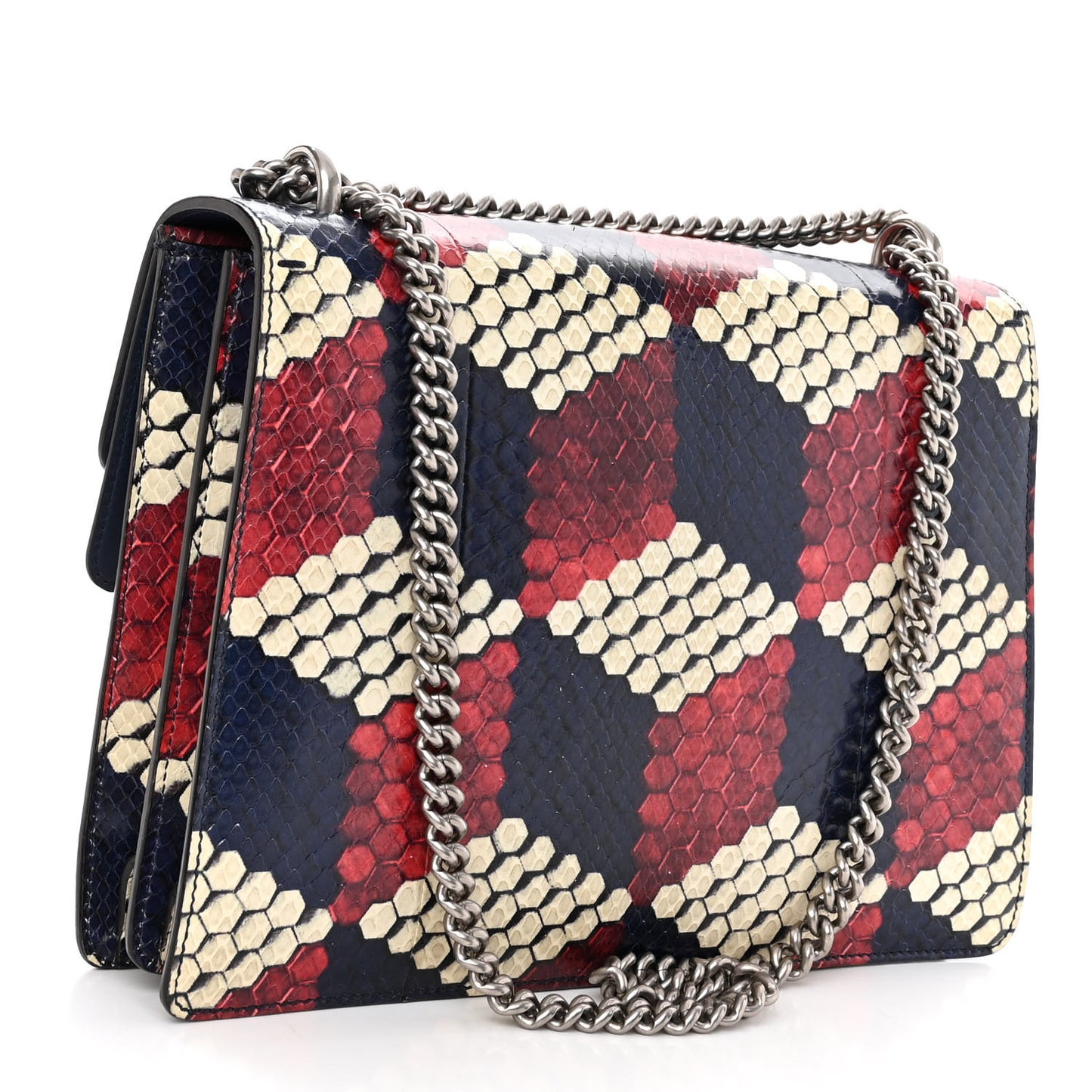 Snakeskin Cubic Medium Dionysus Shoulder Bag Red White Blue