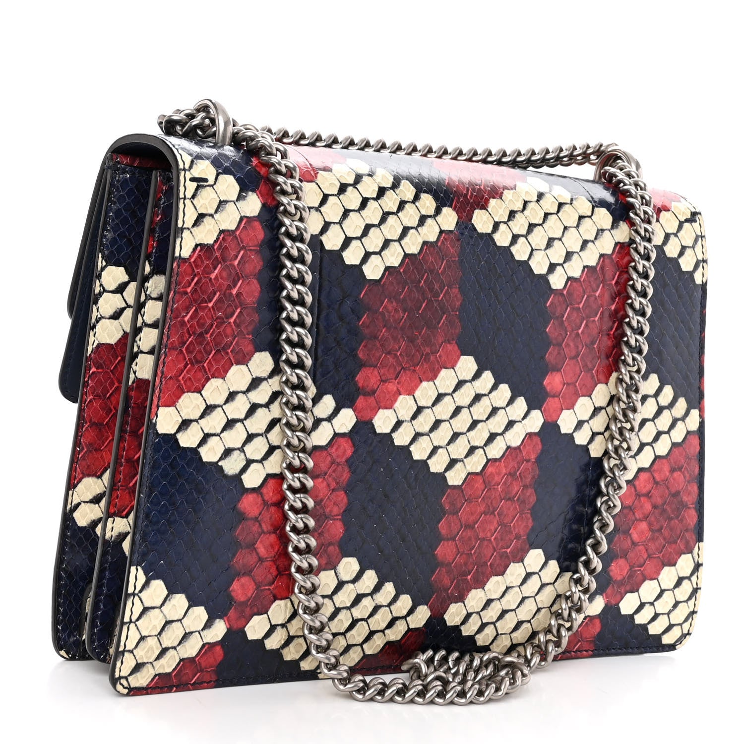 Gucci Snakeskin Cubic Medium Dionysus Shoulder Bag Red White Blue 3 of 12
