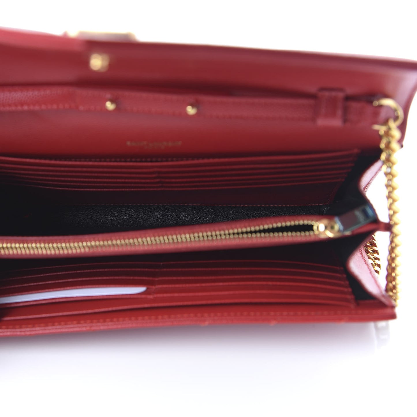 Grain De Poudre Matelasse Chevron Monogram Chain Wallet Red
