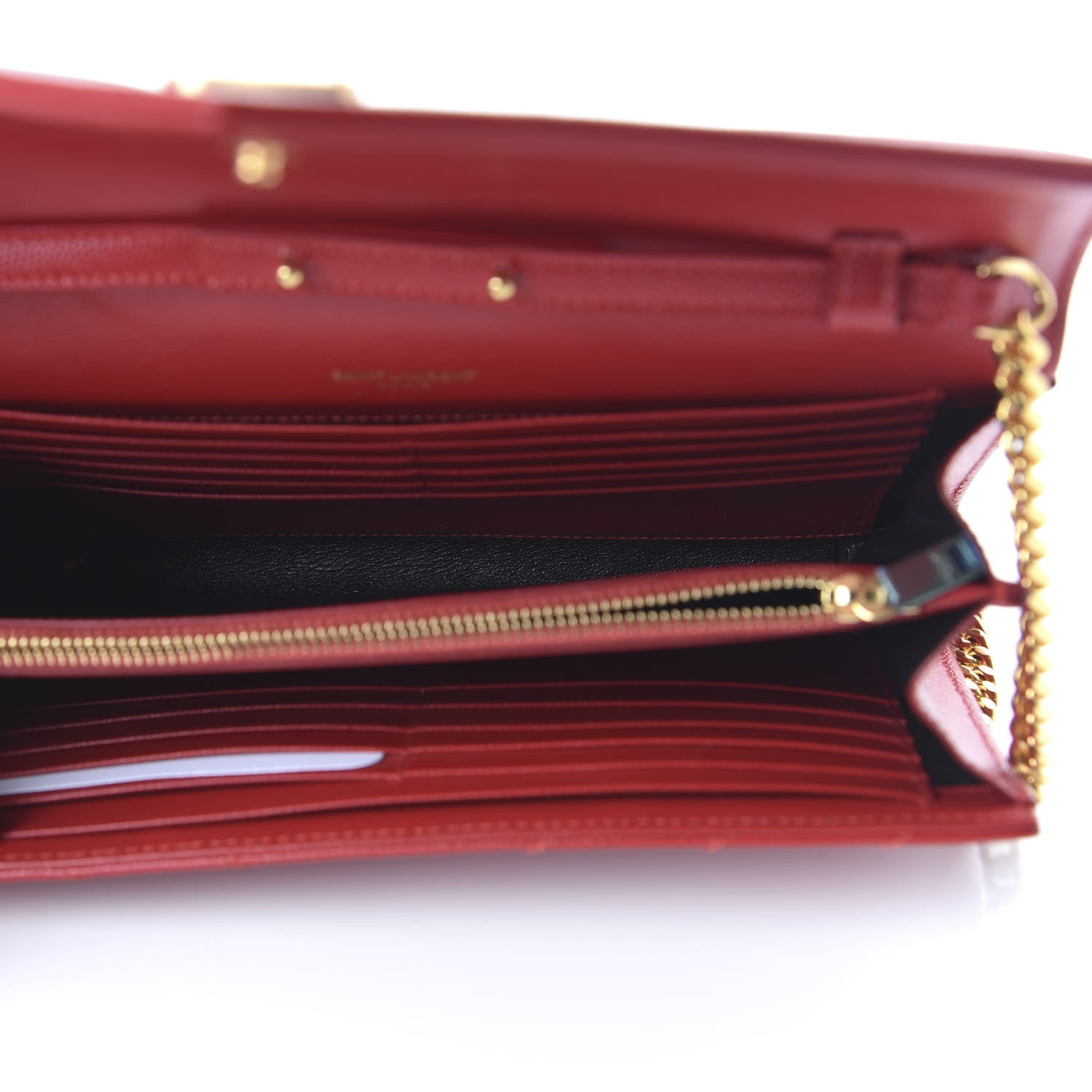Saint Laurent Grain De Poudre Matelasse Chevron Monogram Chain Wallet Red 5 of 10