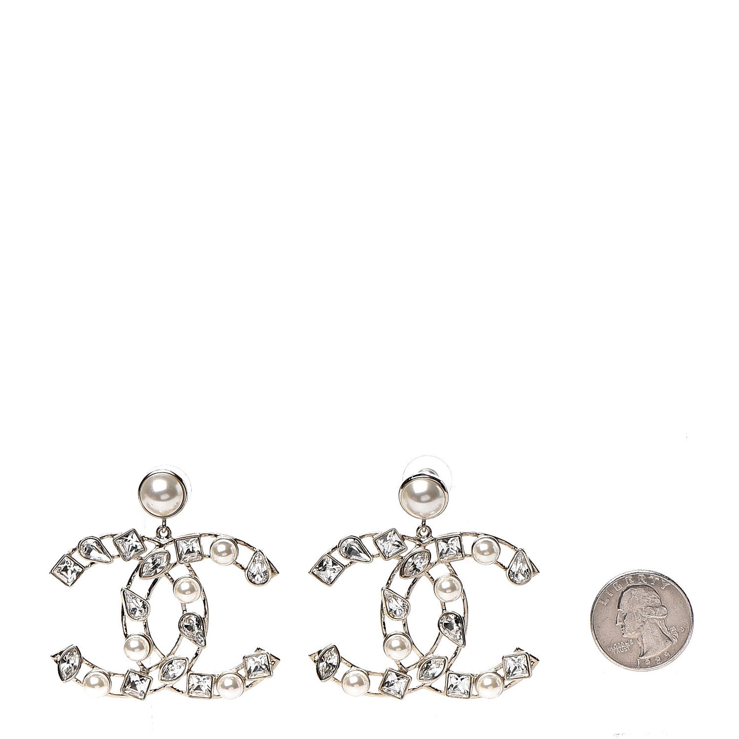 Metal Glass Pearl CC Crystal Snowfall CC Drop Earrings Light Gold