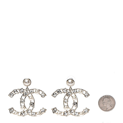 Chanel Metal Glass Pearl CC Crystal Snowfall CC Drop Earrings Light Gold 2 of 6