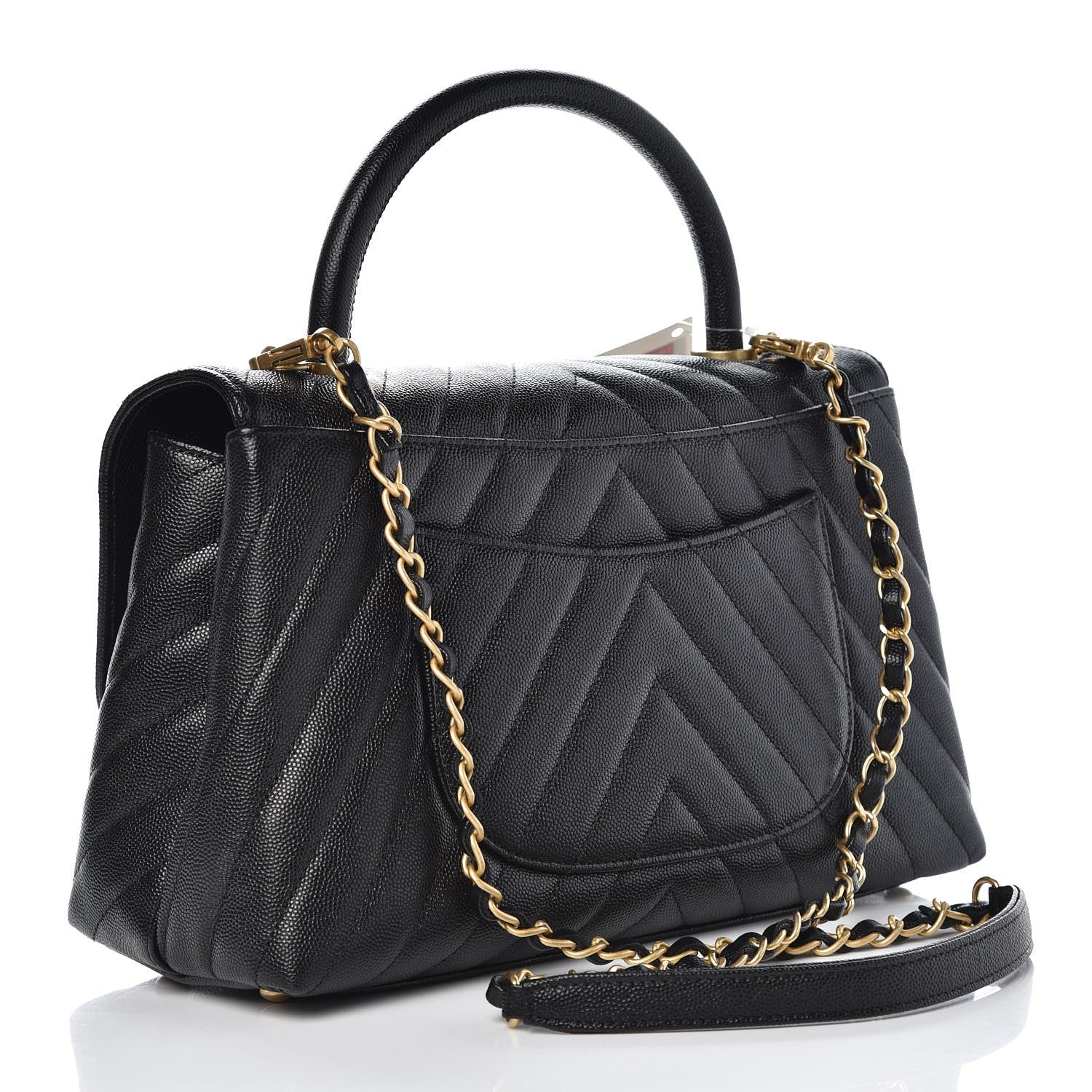 Chanel Caviar Chevron Quilted Small Coco Handle Flap Black 4 of 9
