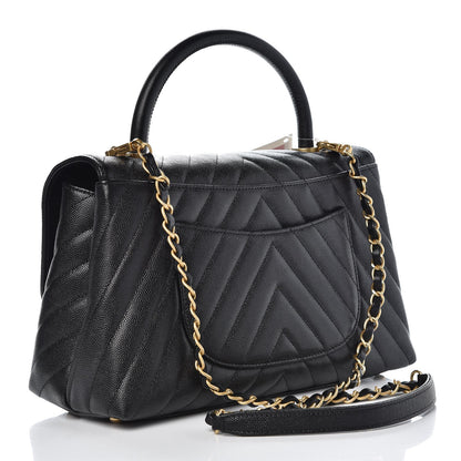 Chanel Caviar Chevron Quilted Small Coco Handle Flap Black 4 of 9