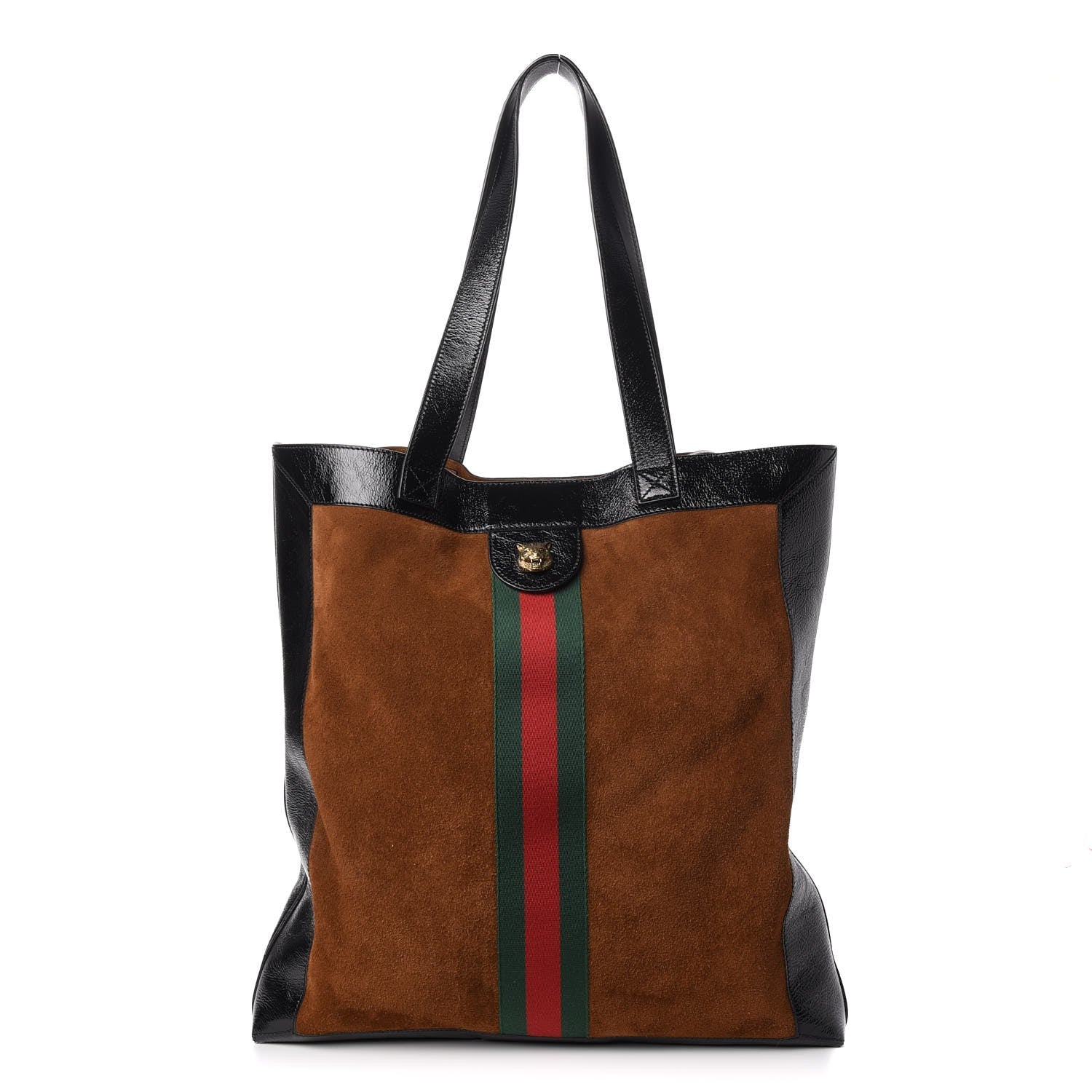 Gucci Suede Patent Web Large Ophidia Vertical Shopping Tote Nocciola Black 1 of 9