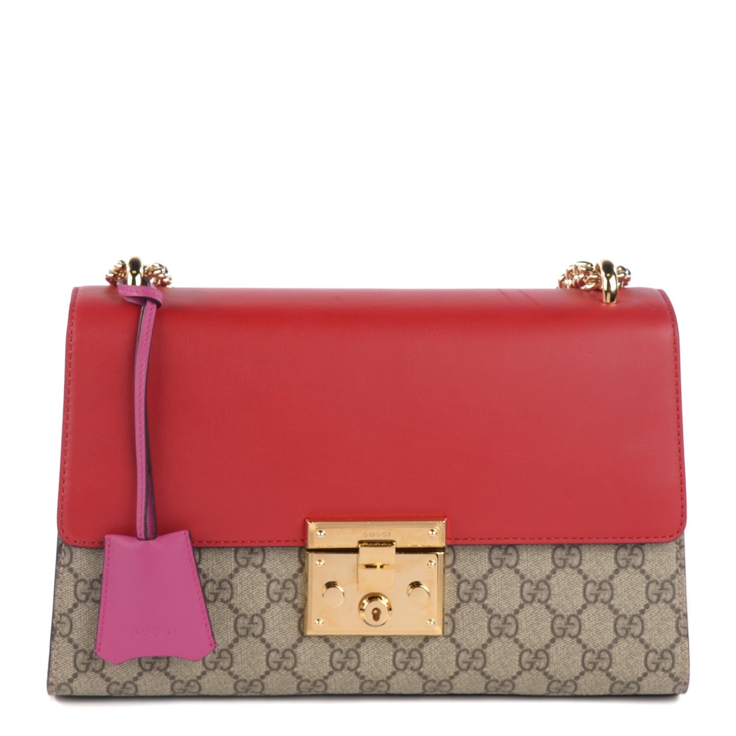 GG Supreme Monogram Calfskin Medium Padlock Shoulder Bag Beige Hibiscus Red New Rosette