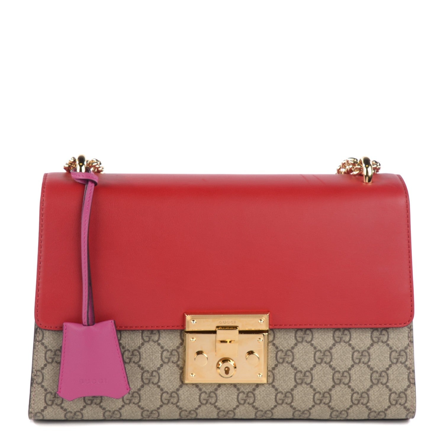 Gucci GG Supreme Monogram Calfskin Medium Padlock Shoulder Bag Beige Hibiscus Red New Rosette 1 of 7