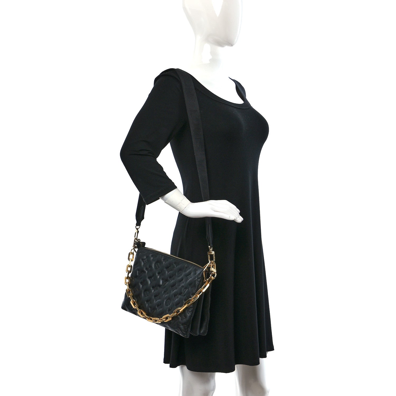Louis Vuitton Lambskin Embossed Monogram Coussin PM Black 2 of 9