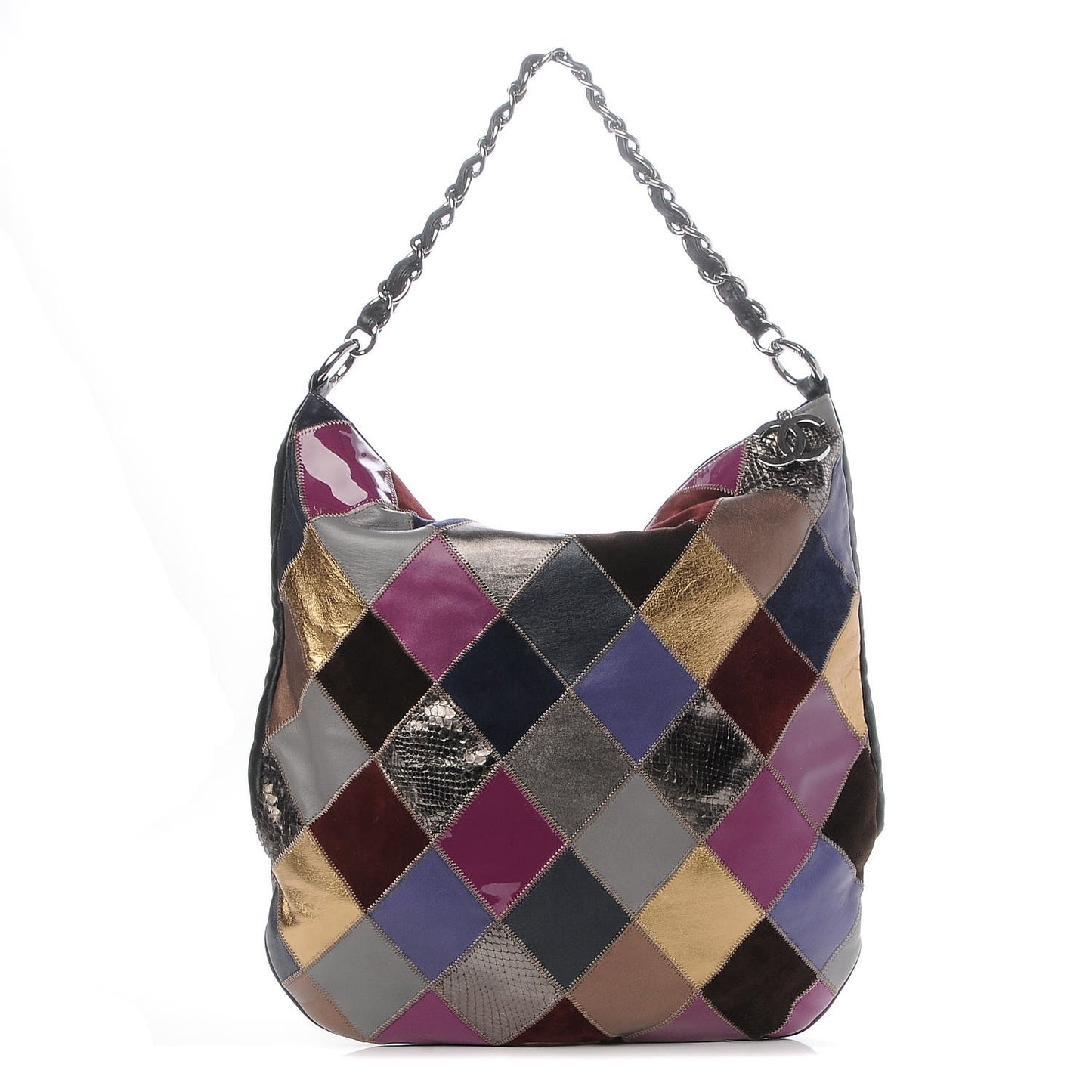Lambskin Python Suede Quilted Patchwork Harlequin Hobo Multicolor