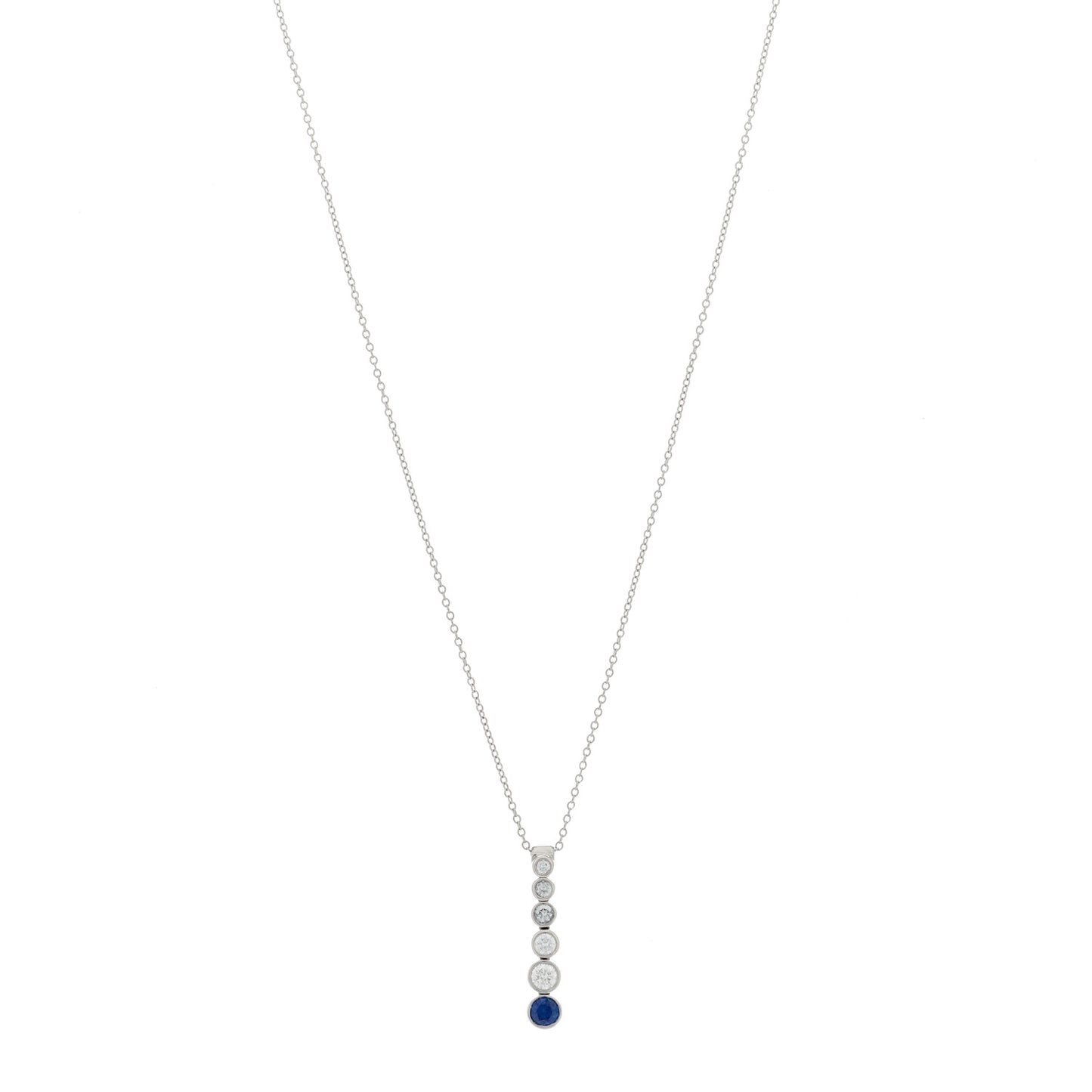 Platinum Diamond Blue Sapphire Jazz Graduated Drop Pendant Necklace