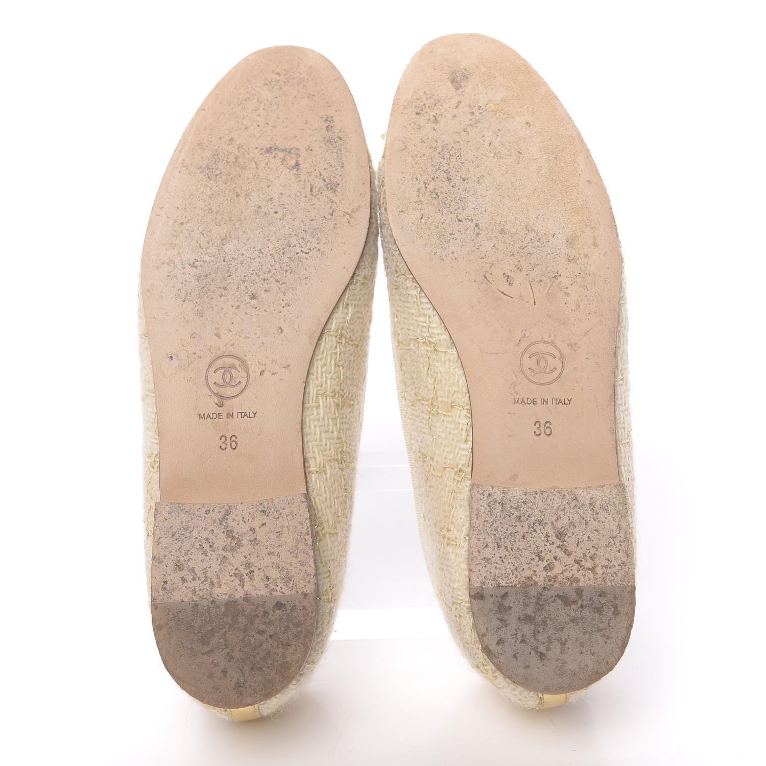 Chanel Tweed Metallic Lambskin CC Cap Toe Ballerina Flats 36 Beige Gold 5 of 12