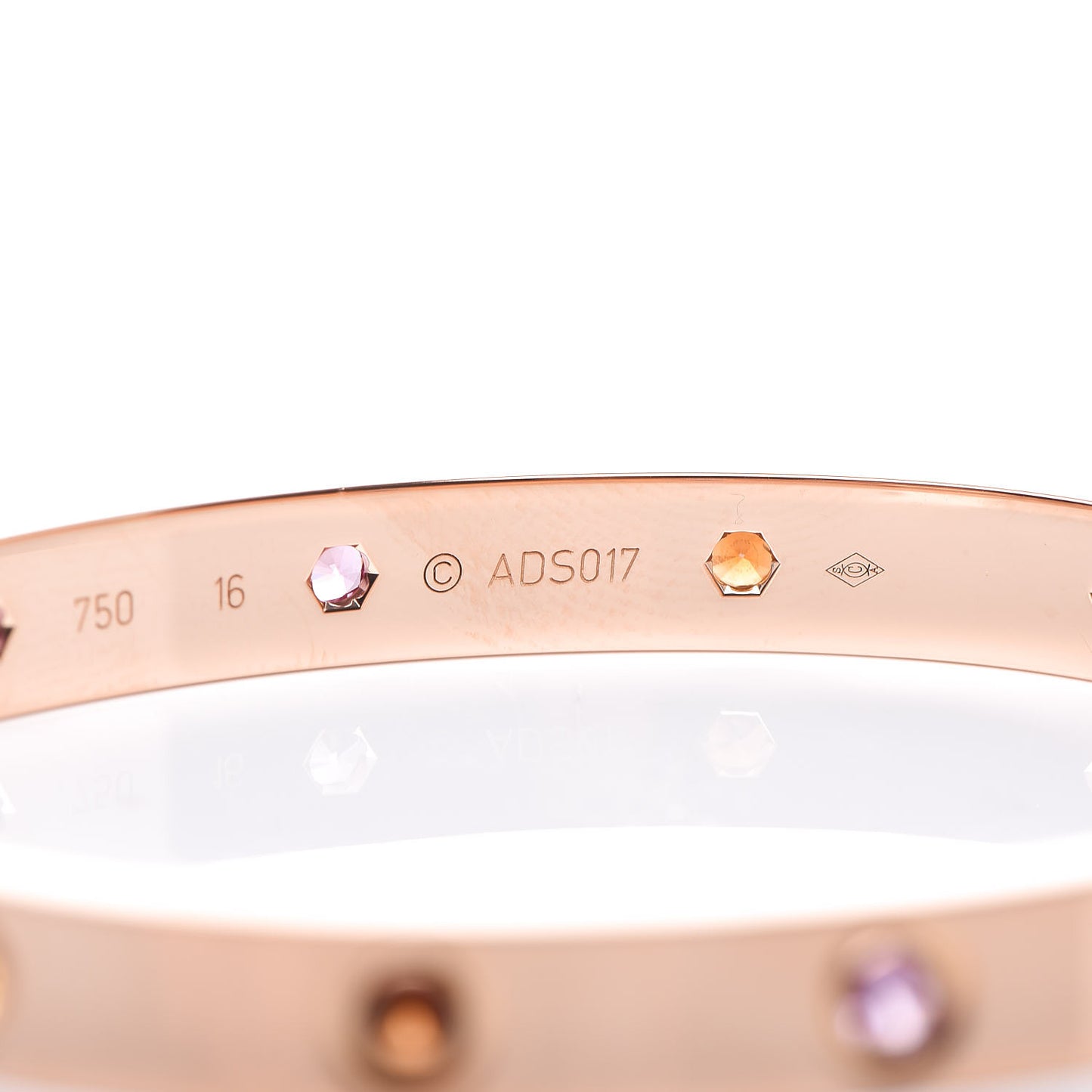 18K Pink Gold Sapphire Garnet Amethyst LOVE Bracelet 16
