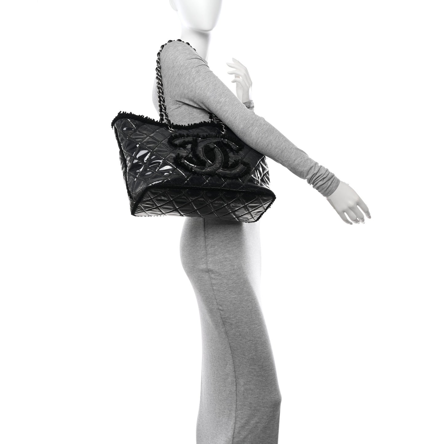 Vinyl Quilted Funny Tweed Tote Black