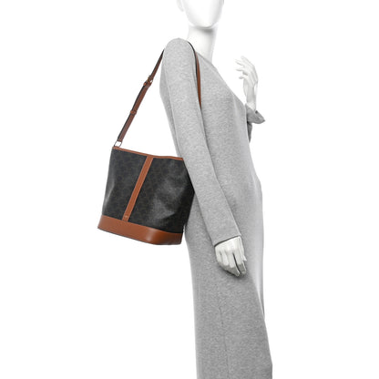 Celine Triomphe Canvas Calfskin Medium Bucket Bag Tan 2 of 10