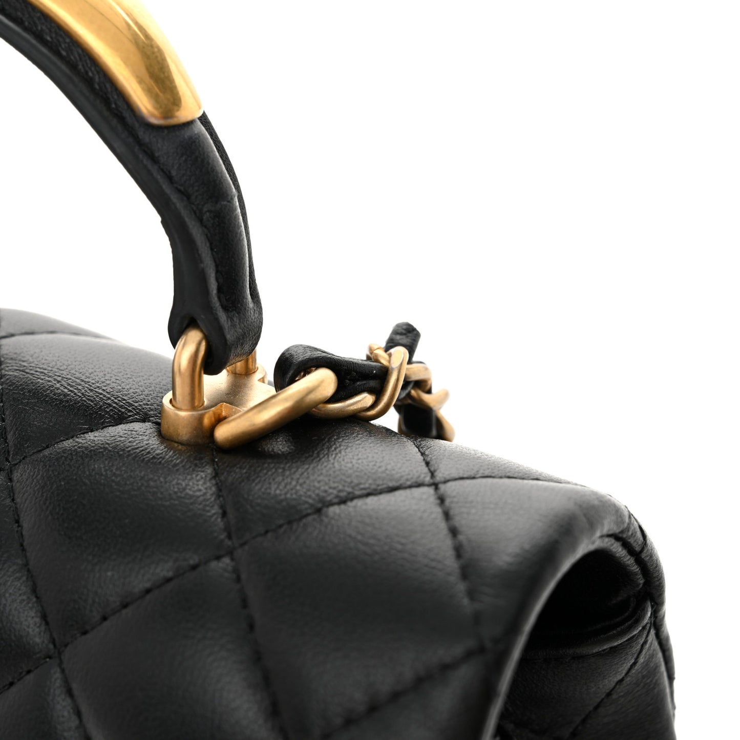 Lambskin Quilted Metal Mini Top Handle Rectangular Flap Black