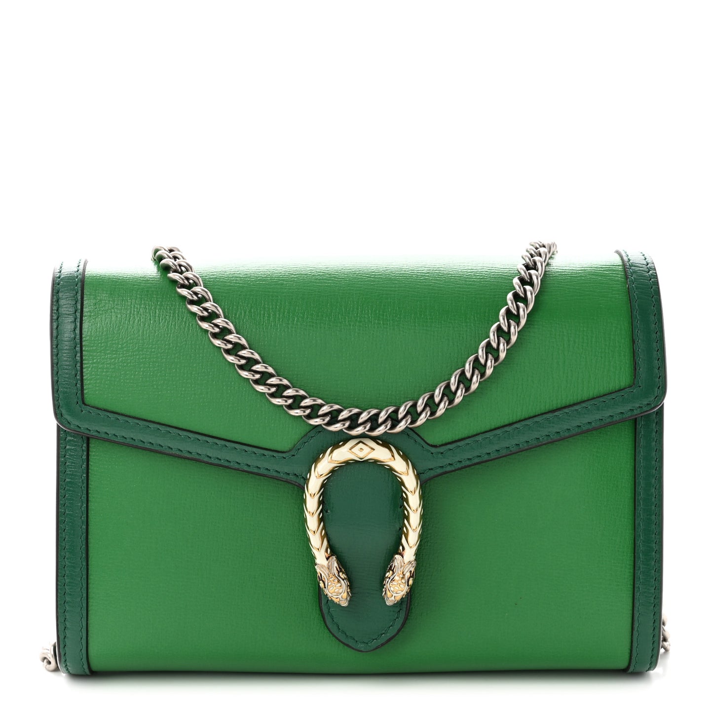 Azalea Calfskin Enamel Mini Dionysus Chain Wallet New Shamarock Emerald