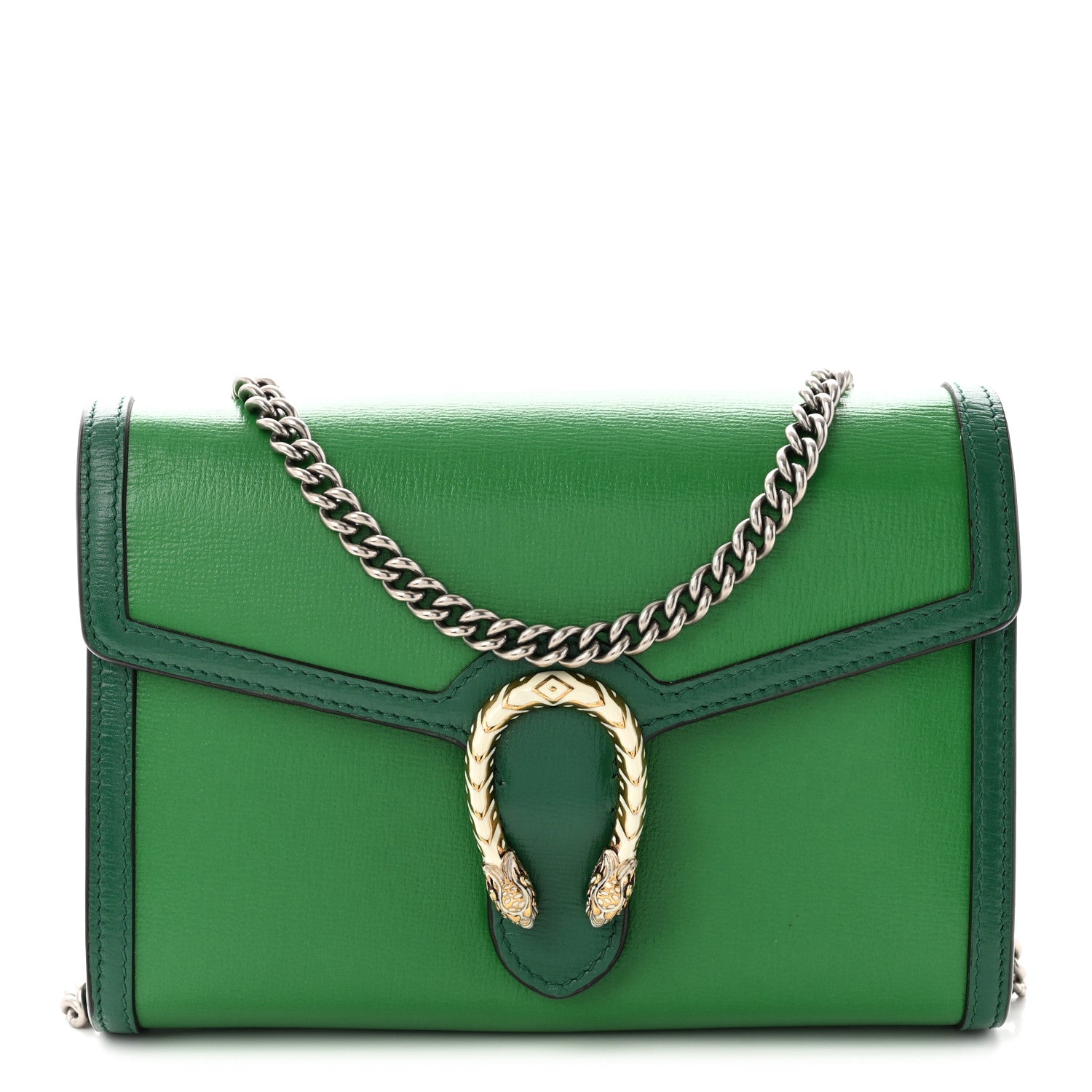Gucci Azalea Calfskin Enamel Mini Dionysus Chain Wallet New Shamarock Emerald 1 of 10