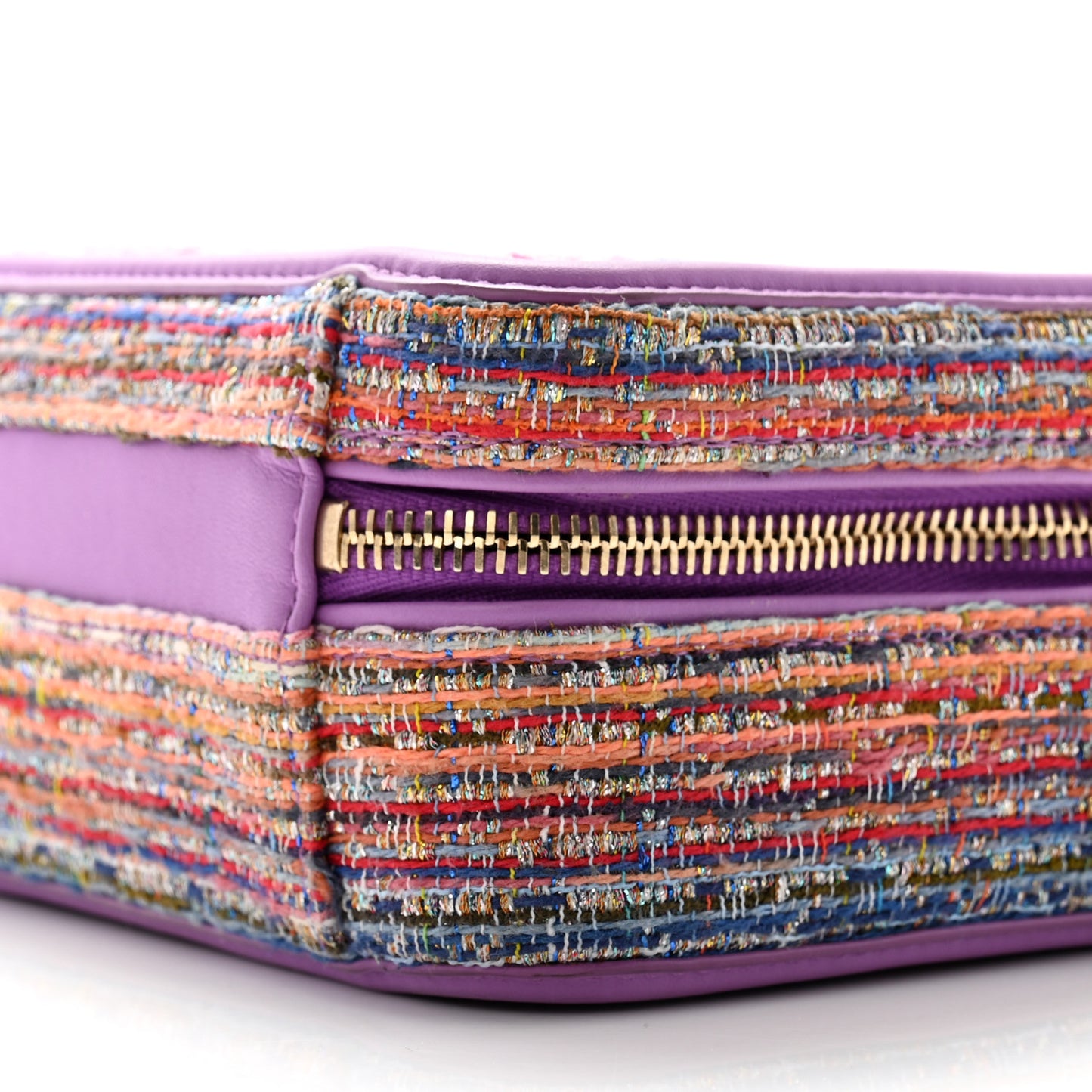 Tweed Quilted Small CC Filigree Vanity Case Purple Multicolor