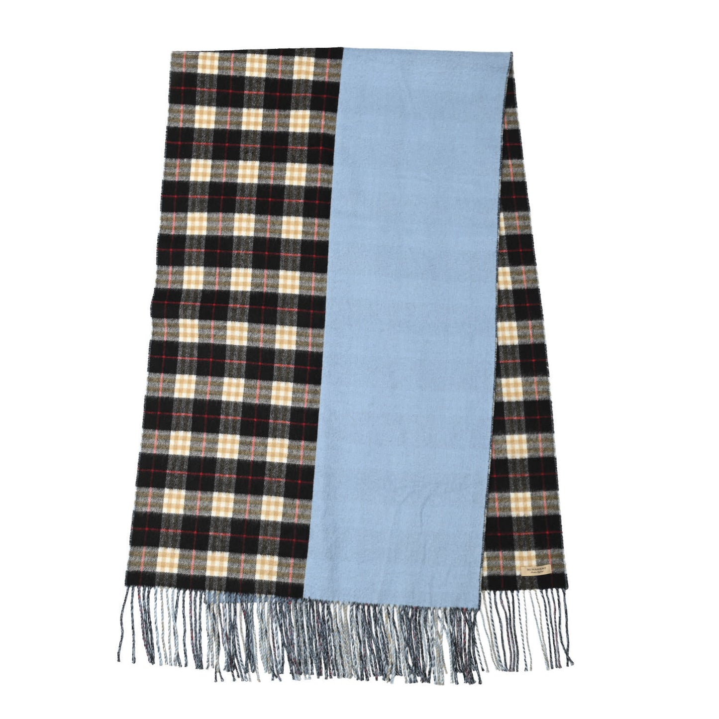 Cashmere Stripe and Check Reversible Scarf Black Blue