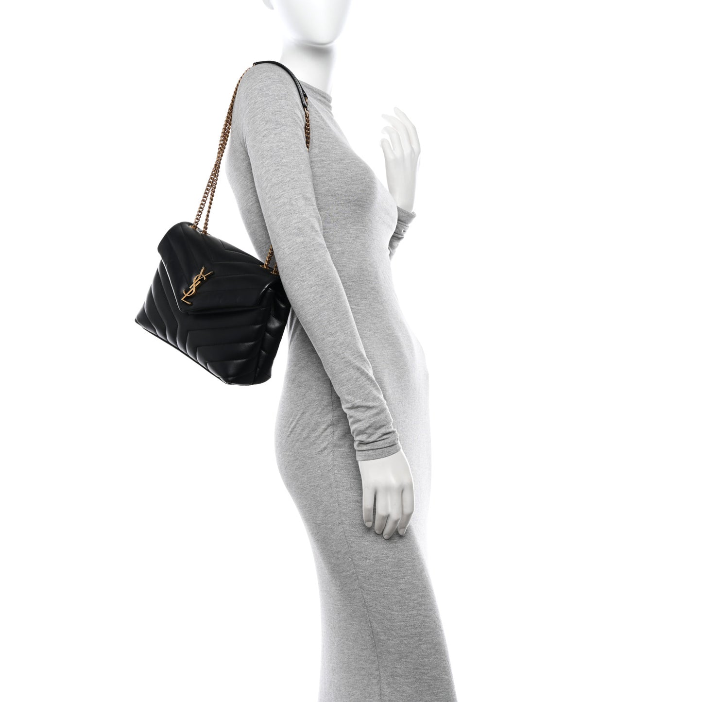 Calfskin Y Quilted Monogram Small Loulou Chain Satchel Black