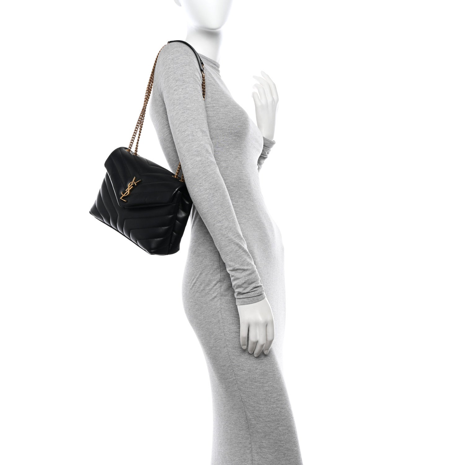 Saint Laurent Calfskin Y Quilted Monogram Small Loulou Chain Satchel Black 2 of 12