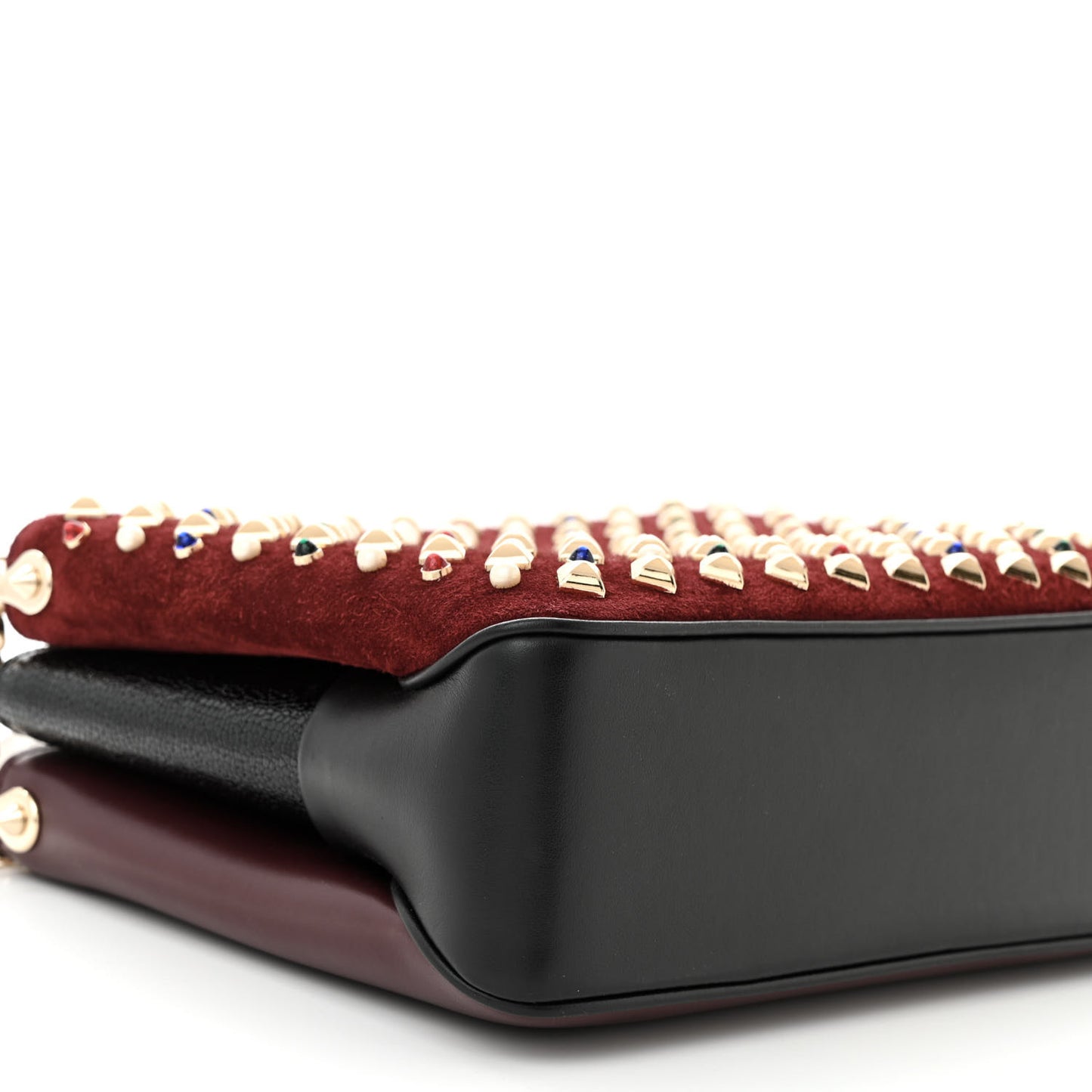 Suede Calfskin Spikes Large Triloubi Shoulder Bag Black Multicolor