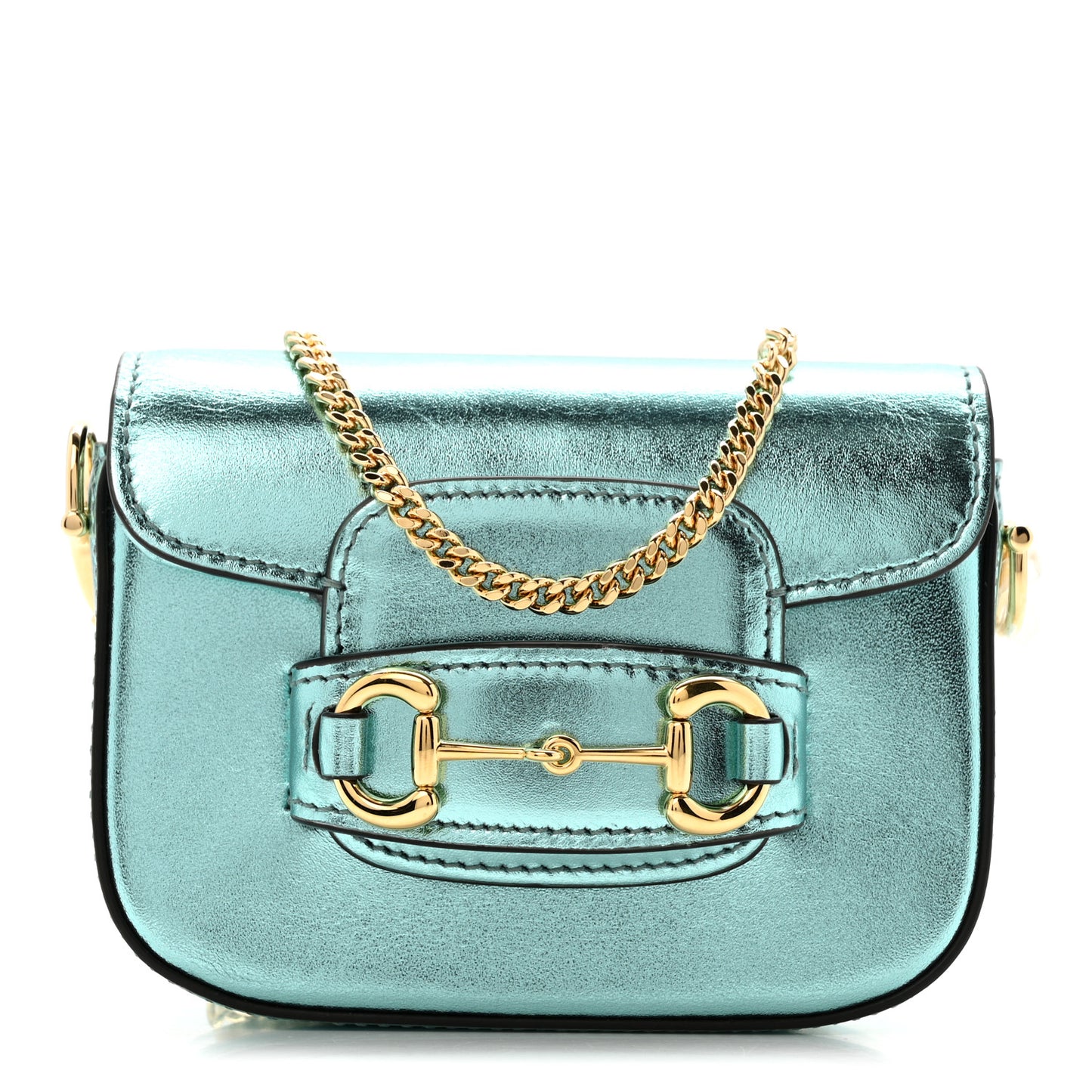 Metallic Calfskin Super Mini Horsebit 1955 Shoulder Bag Light Blue