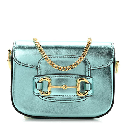 Gucci Metallic Calfskin Super Mini Horsebit 1955 Shoulder Bag Light Blue 1 of 10