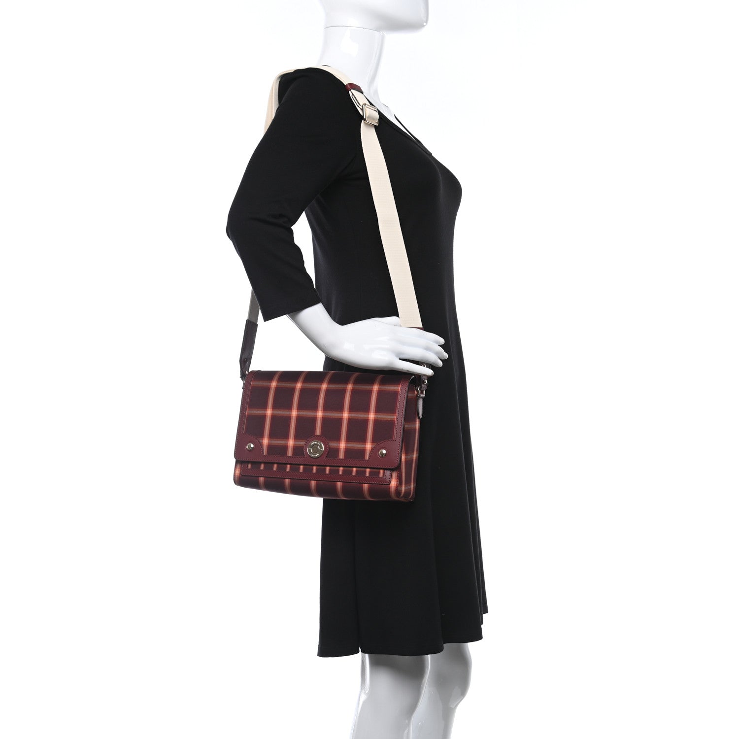 Burberry Calfskin Nylon Tartan Note Crossbody Bag Bright Red 2 of 9