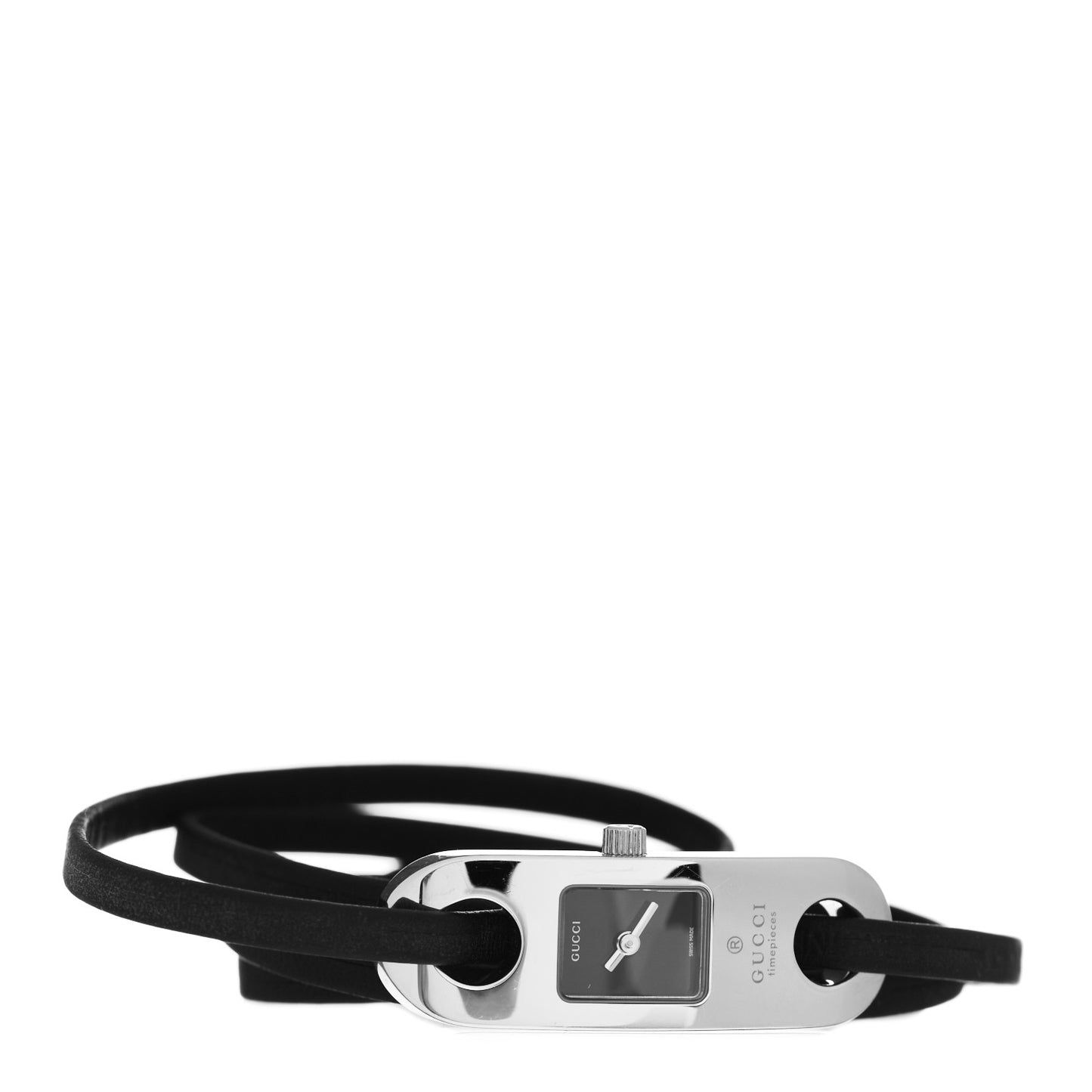 Stainless Steel Calfskin 14mm 6100L Wrap Quartz Watch Black