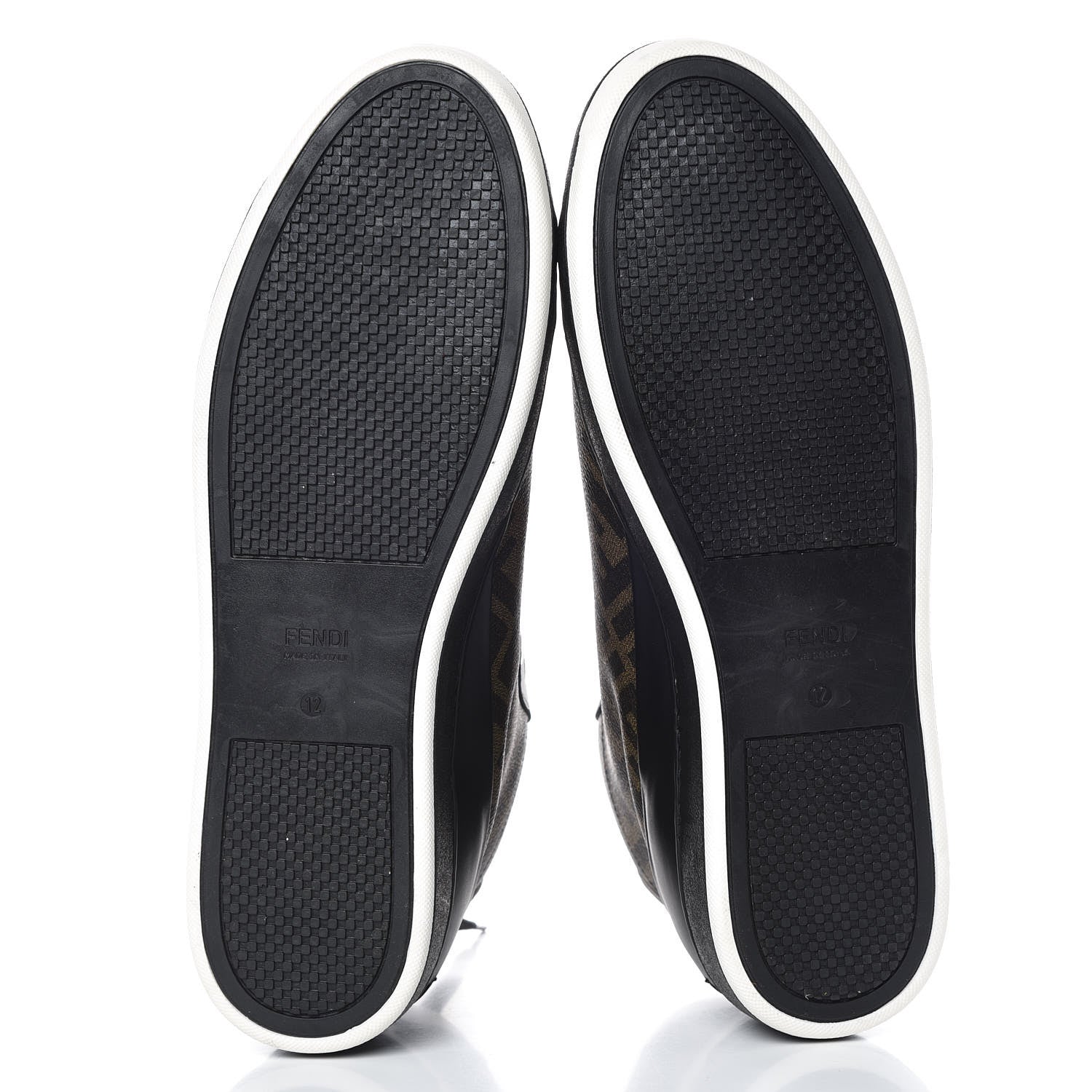 Fendi Glazed Fabric Calfskin FF Mens Wimbledon High-Top Sneakers 12 Tobacco Black White 5 of 11