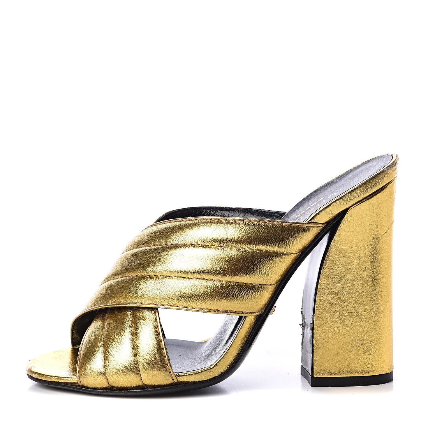 Metallic Nappa Webby Crossover High Heel Slide Sandals 37.5 Oro Vecchio